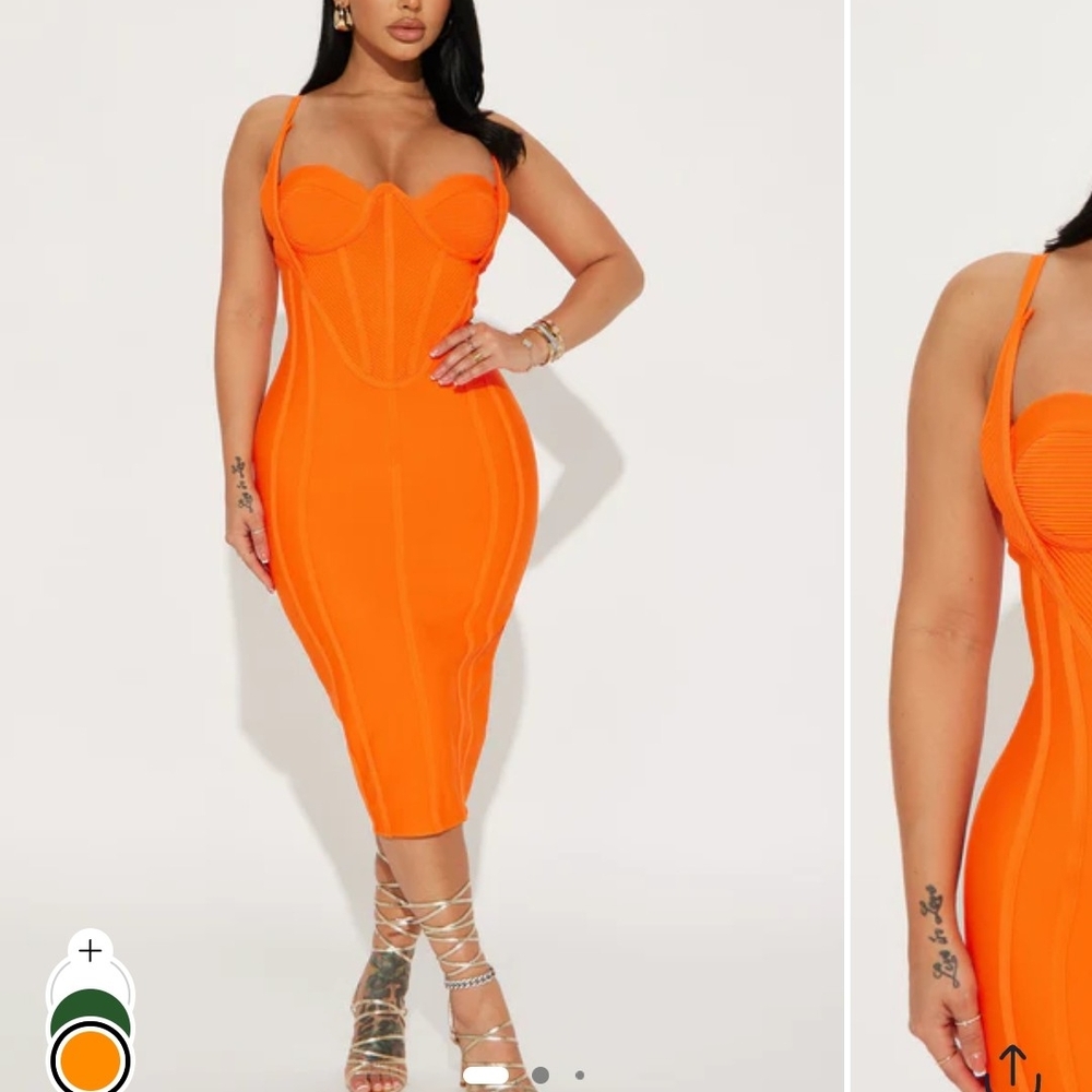 Fashion Nova Orange Sleeveless Sweetheart Bodycon Dress